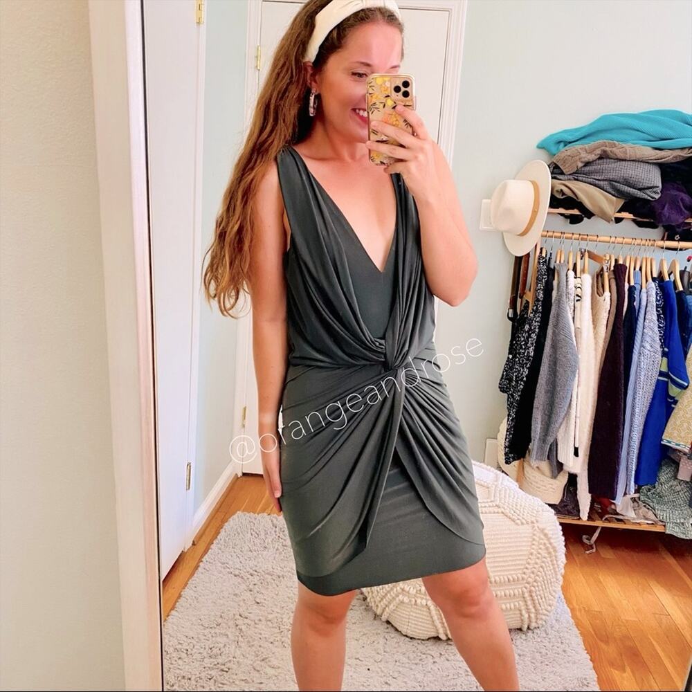 NEW MISA Los Angeles Sexy Green Ruched Bodycon Mini Dress Medium